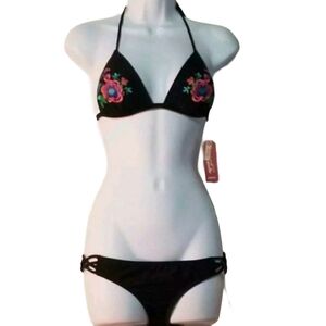 Arizona bIKINI womens jrs black floral Bikini new